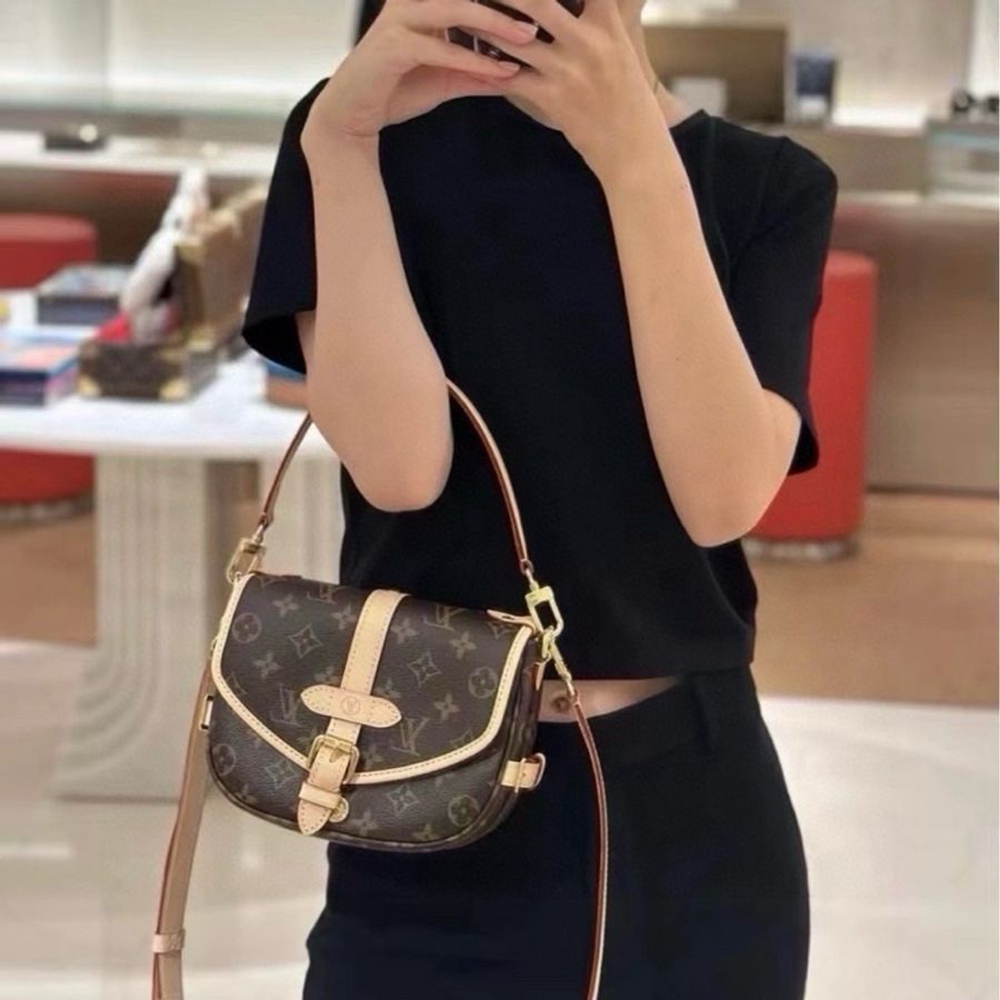 路易威登/Louis Vuitton Saumur Bb 芯片款 雙子星復古馬鞍包郵差包單肩包斜挎包手提包 棕色-9