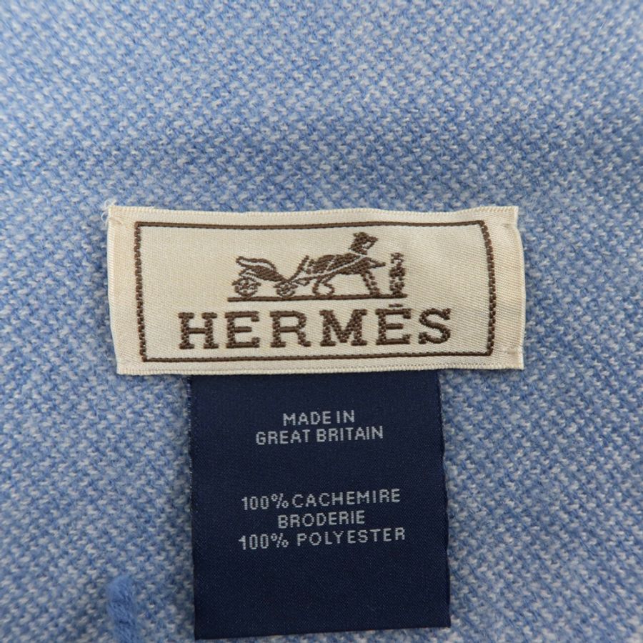 HERMES 羊絨H Perpetuel Scarf 160x40cm圍巾Bleu Ciel-6