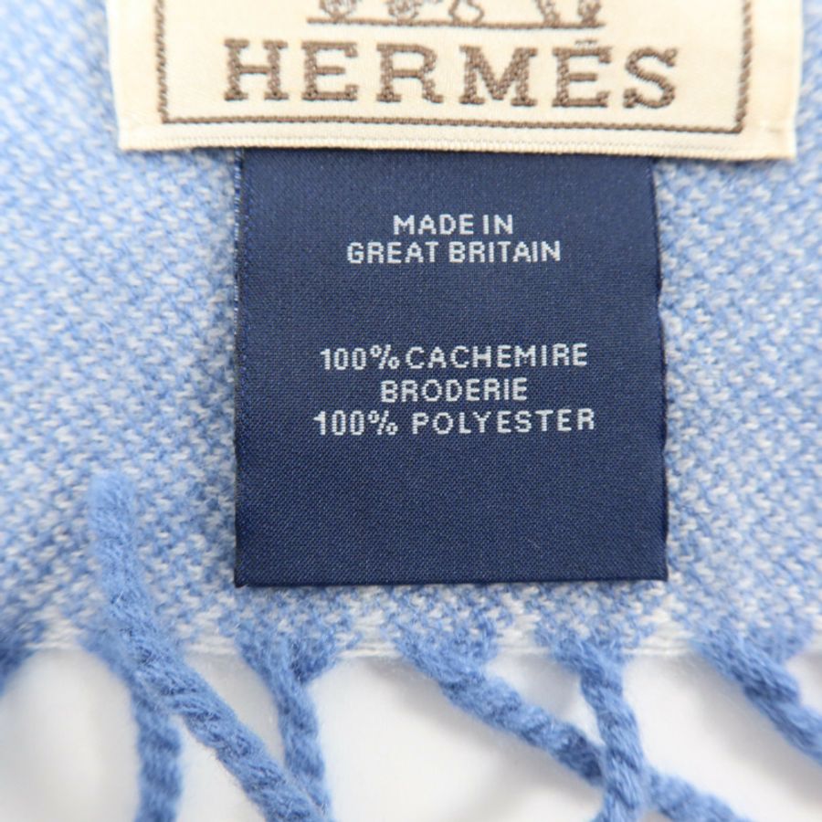 HERMES 羊絨H Perpetuel Scarf 160x40cm圍巾Bleu Ciel-7
