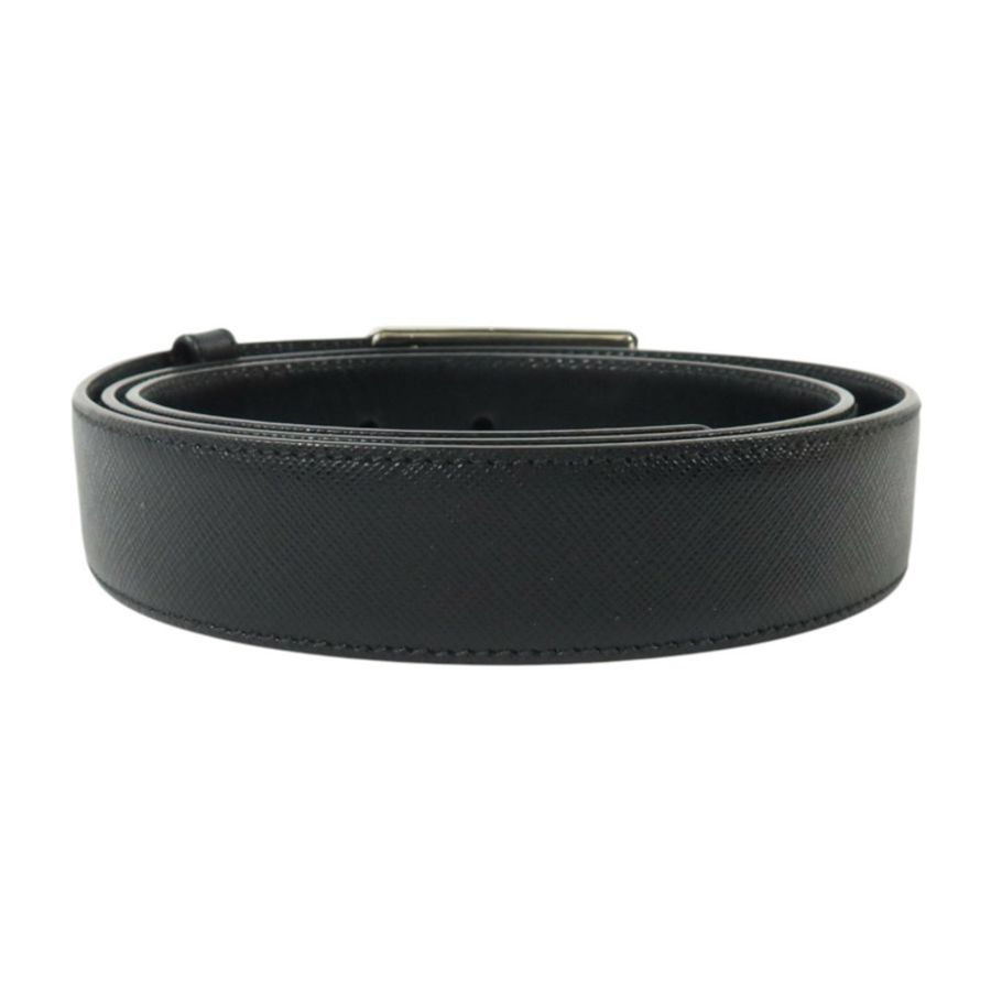 PRADA Saffiano皮革Triangle Saffiano Leather Belt 90cm銀扣皮帶-1