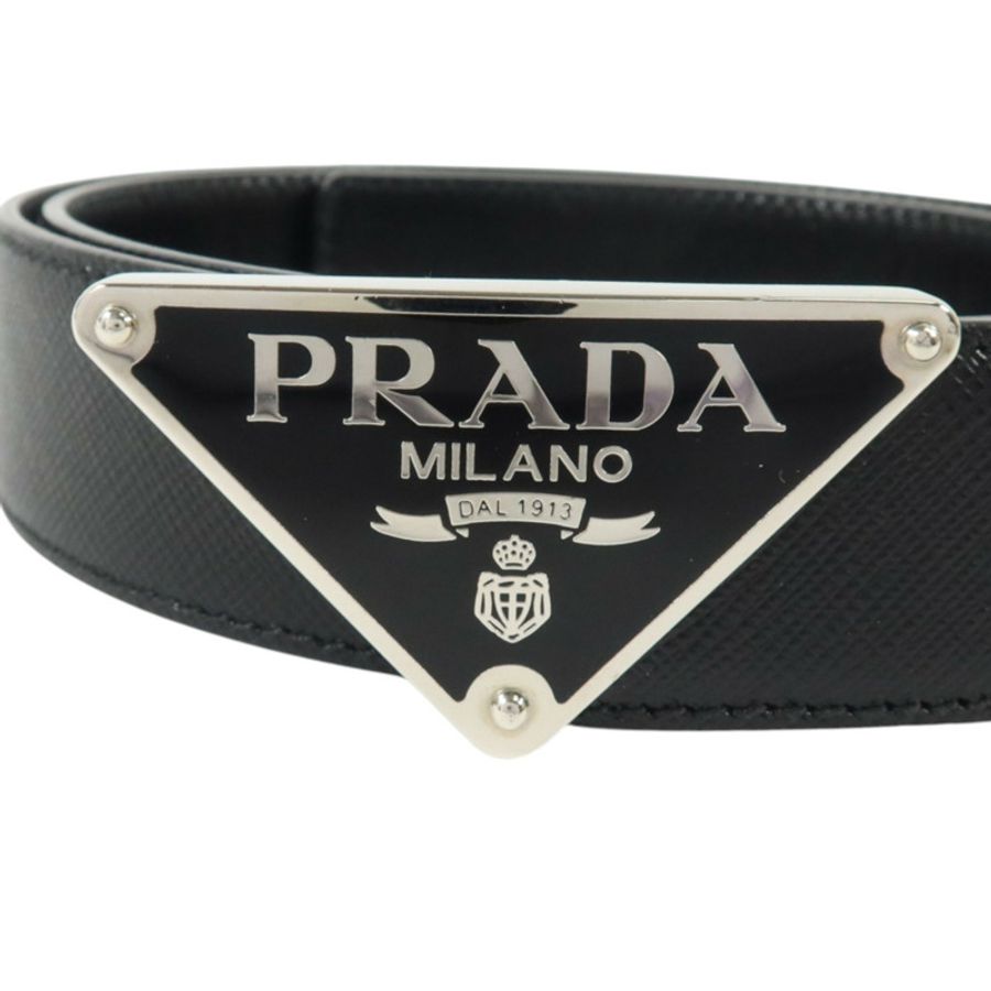PRADA Saffiano皮革Triangle Saffiano Leather Belt 90cm銀扣皮帶-2