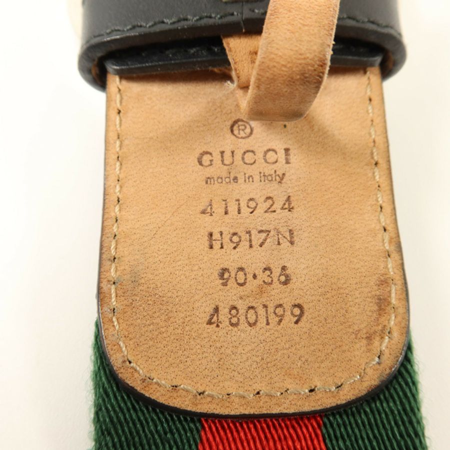 GUCCI 牛皮皮革/帆布GG Buckle Belt 90cm銀扣皮帶-3