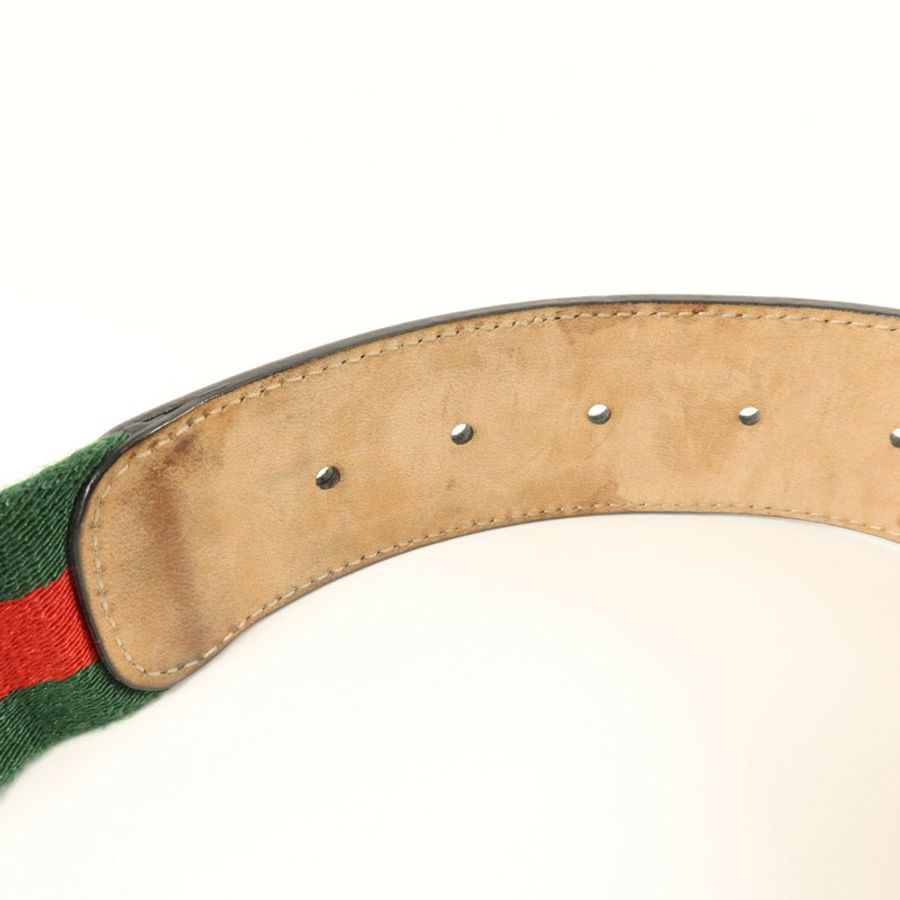 GUCCI 牛皮皮革/帆布GG Buckle Belt 90cm銀扣皮帶-4