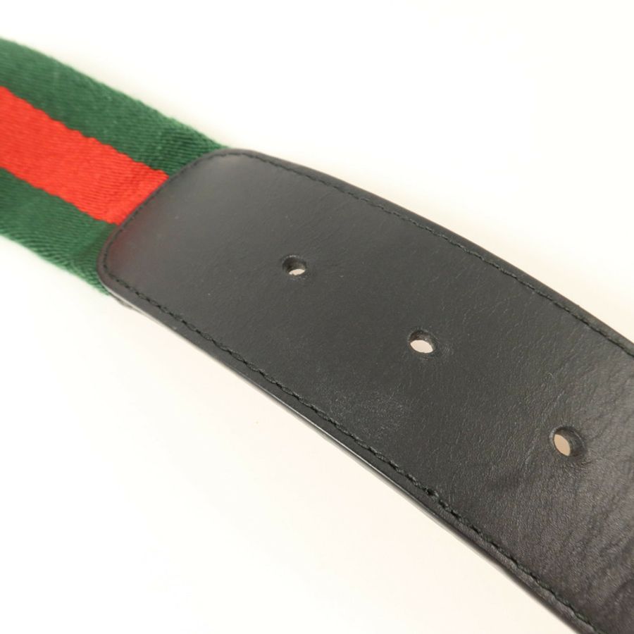 GUCCI 牛皮皮革/帆布GG Buckle Belt 90cm銀扣皮帶-6