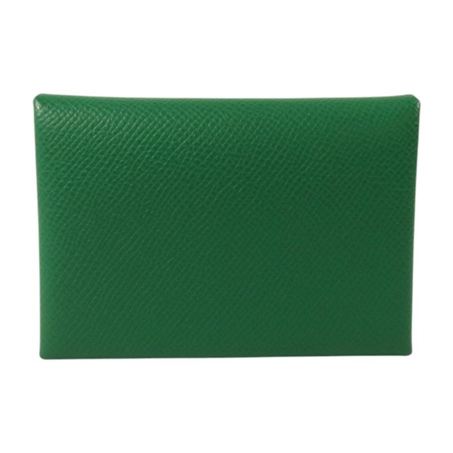 HERMES Epsom皮革Calvi Duo Compact銀扣卡片套Cactus-1