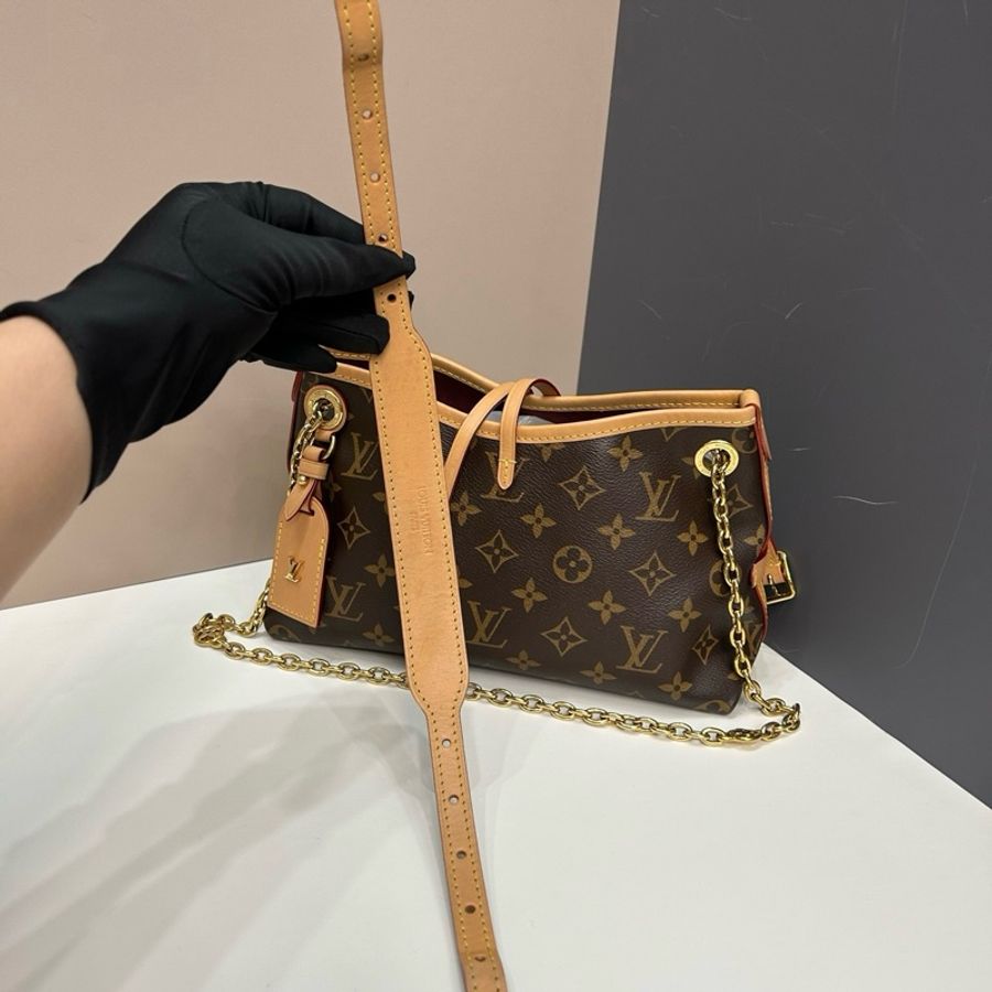 路易威登/Louis Vuitton carryall bb經典老花購物袋肩背包斜挎包 金扣-8