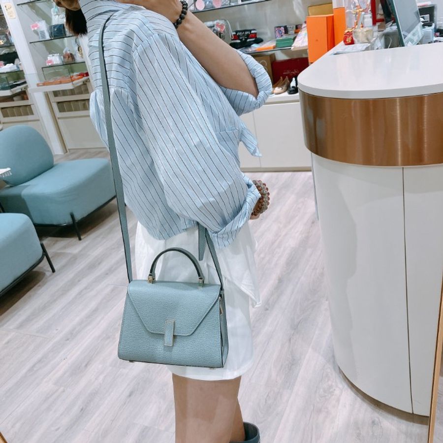 TK2114 Valextra 霧霾藍金扣 手提肩背斜背包 Valextra Iside Crossbody Micro Bag Smokey Blue-1