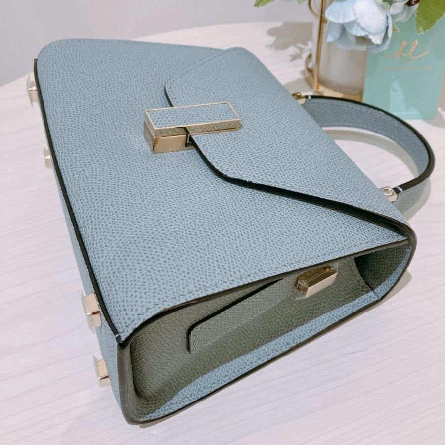 TK2114 Valextra 霧霾藍金扣 手提肩背斜背包 Valextra Iside Crossbody Micro Bag Smokey Blue-19