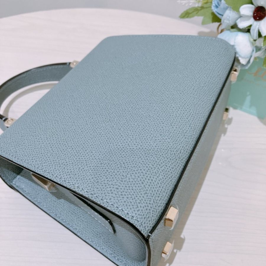 TK2114 Valextra 霧霾藍金扣 手提肩背斜背包 Valextra Iside Crossbody Micro Bag Smokey Blue-22