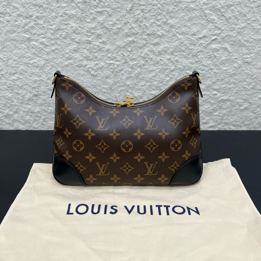 路易威登/Louis Vuitton Boulogne 黑牛角包鏈條包單肩包腋下包斜挎包 老花塗層帆布 金扣-1