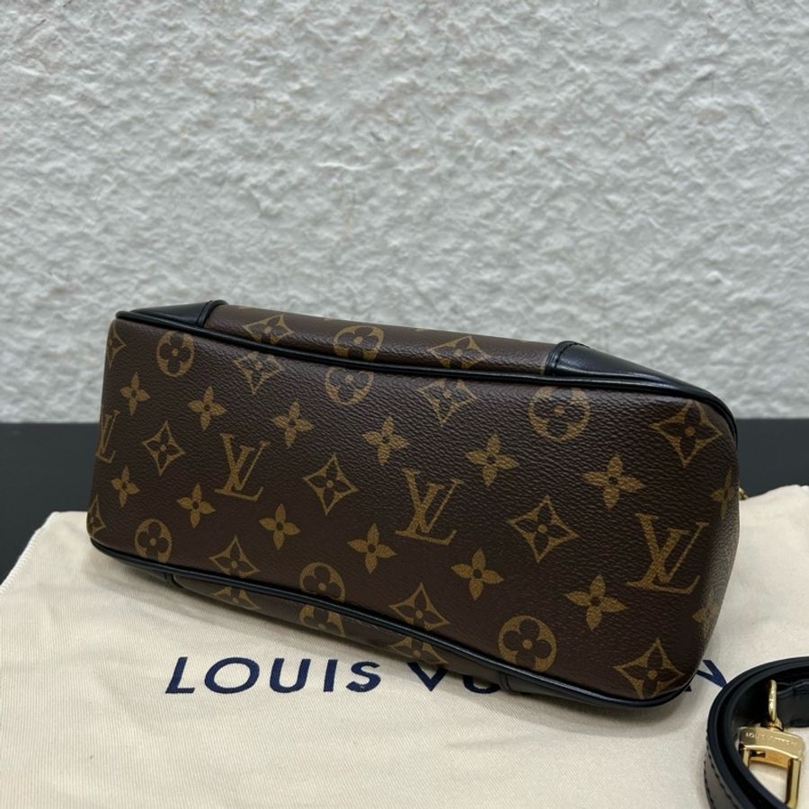 路易威登/Louis Vuitton Boulogne 黑牛角包鏈條包單肩包腋下包斜挎包 老花塗層帆布 金扣-4