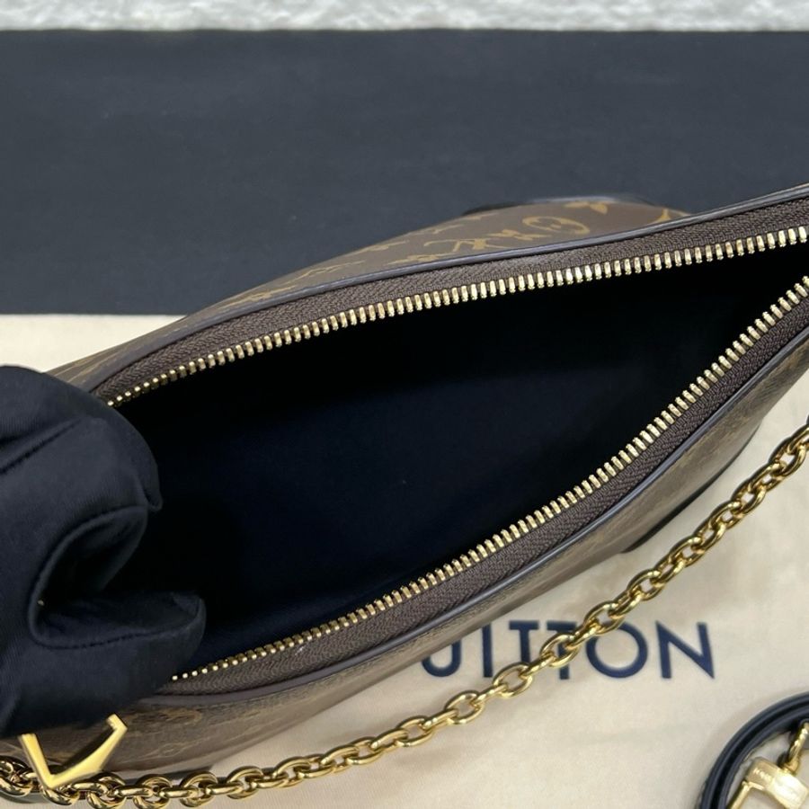 路易威登/Louis Vuitton Boulogne 黑牛角包鏈條包單肩包腋下包斜挎包 老花塗層帆布 金扣-6