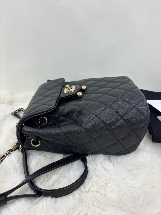 Chanel 香奈兒 25C小號黑金荔枝牛皮薩爾斯堡雙肩包 有單 尺寸23x18x10cm-4