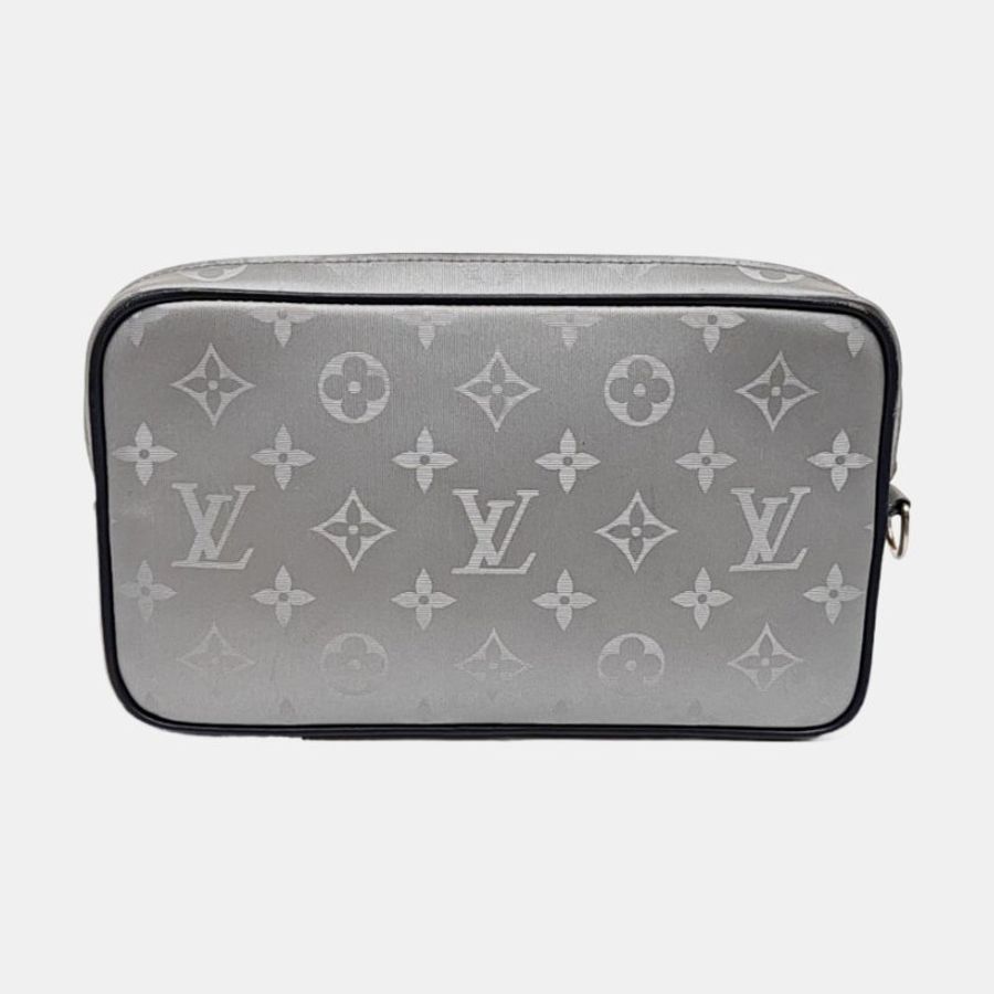 LOUIS VUITTON ALPHA銀色塗層帆布老花相機手拿包-3