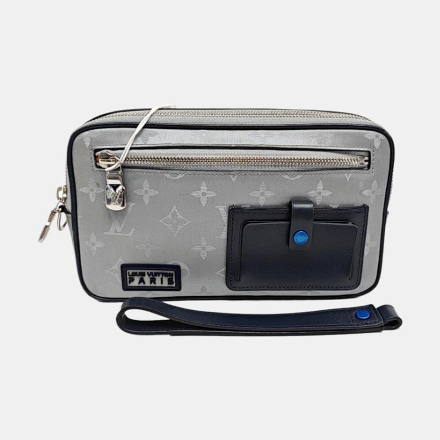 LOUIS VUITTON ALPHA銀色塗層帆布老花相機手拿包-6