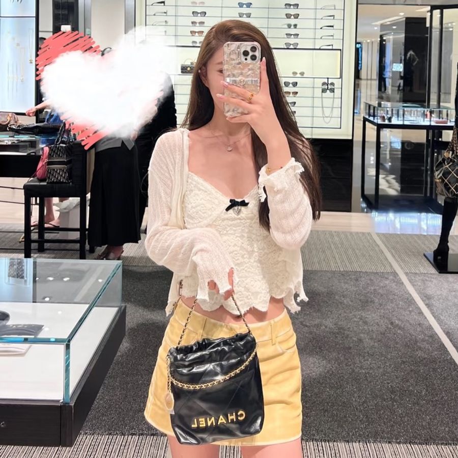 CHANEL 香奈兒 22bag mini 迷你 亮面小牛皮與金色金屬 黑金 斜背包 肩背包 手提包 後背包 垃圾袋-15