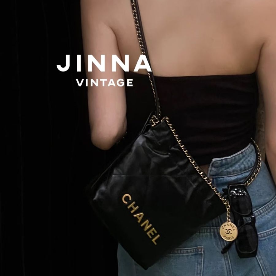 CHANEL 香奈兒 22bag mini 迷你 亮面小牛皮與金色金屬 黑金 斜背包 肩背包 手提包 後背包 垃圾袋-19