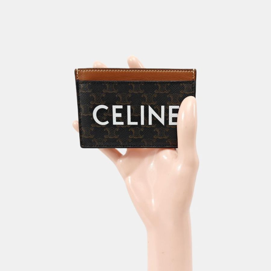 CELINE 棕色塗層帆布印花卡包-1