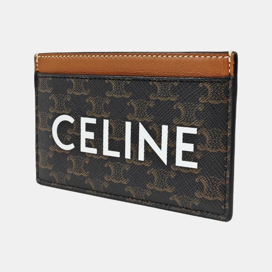 CELINE 棕色塗層帆布印花卡包-2