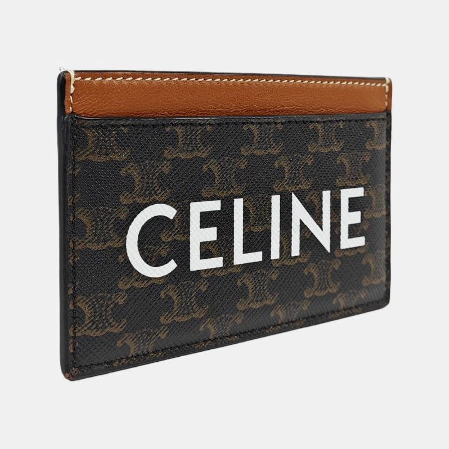 CELINE 棕色塗層帆布印花卡包-3