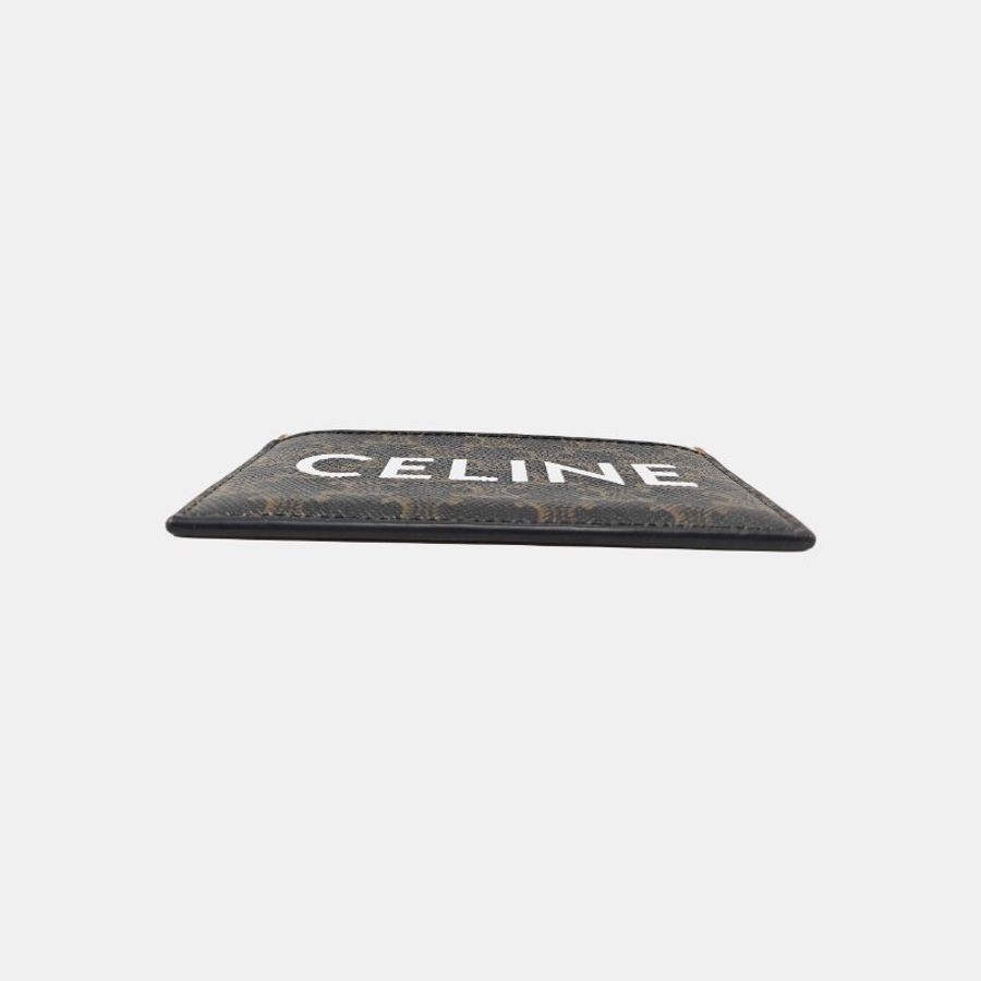 CELINE 棕色塗層帆布印花卡包-5