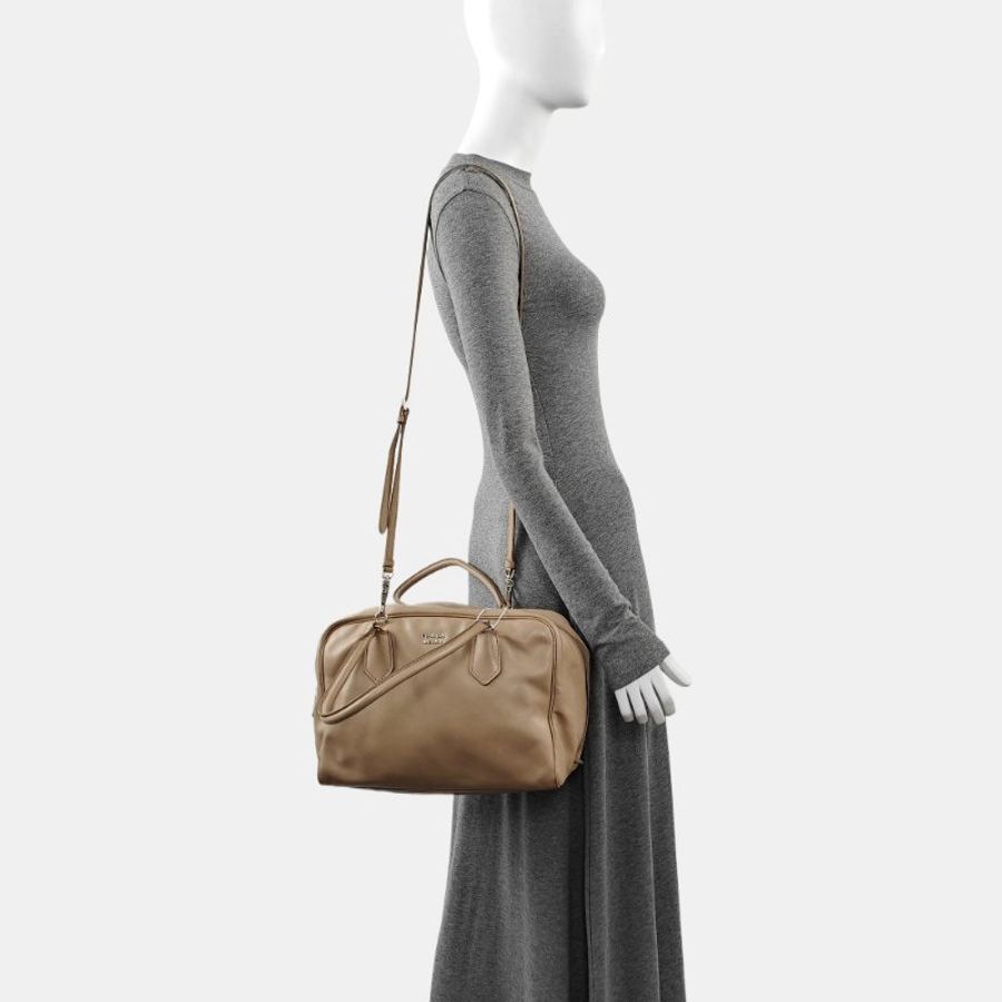 PRADA Inside裸粉色牛皮單肩包手提包-1