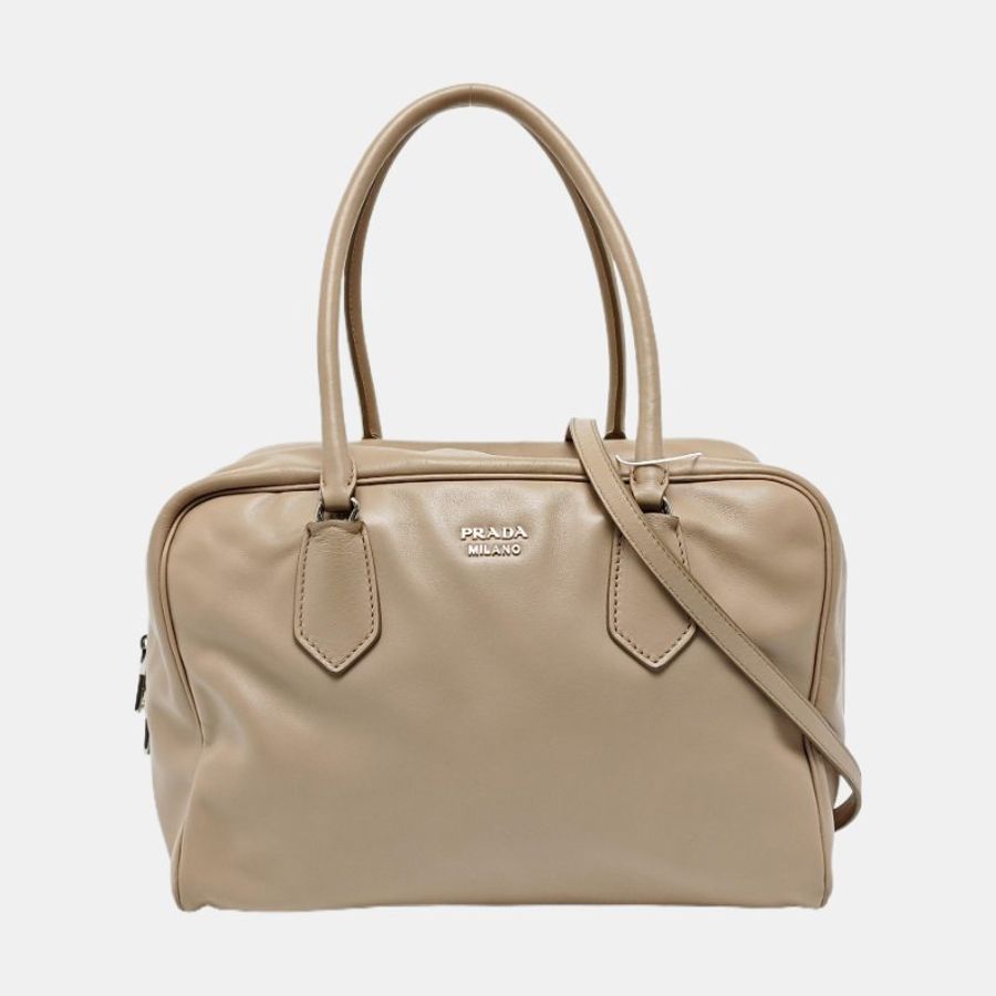 PRADA Inside裸粉色牛皮單肩包手提包-7
