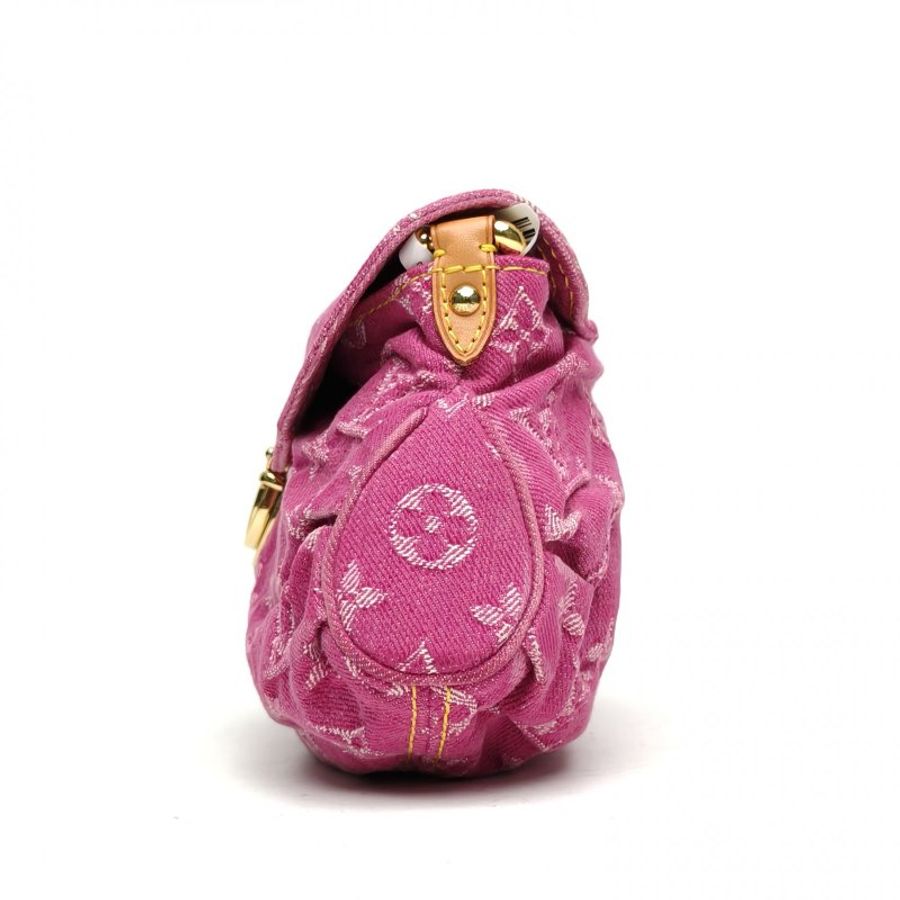 LOUIS VUITTON 紫紅色金扣2006中古丹寧牛仔腋下包元寶包肩背包-1