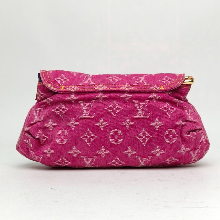 LOUIS VUITTON 紫紅色金扣2006中古丹寧牛仔腋下包元寶包肩背包-2