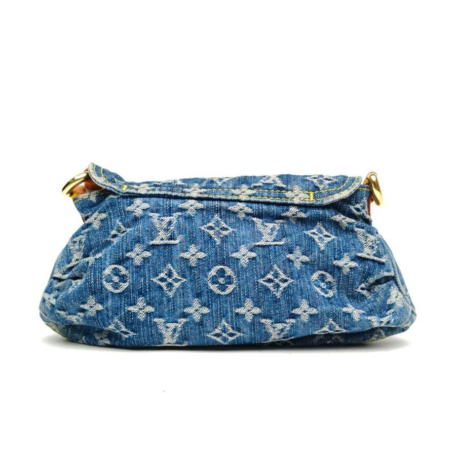 LOUIS VUITTON 中古丹寧牛仔腋下包牛仔藍金扣肩背包-2