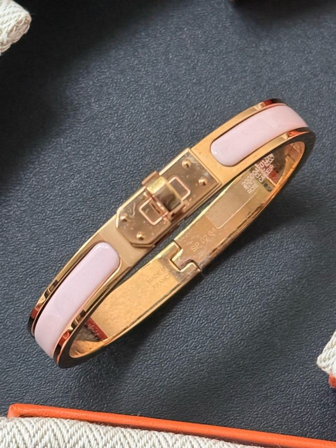 Hermes Mini Clic H 粉紅色 玫瑰金釦 PM 尺寸 手環-0