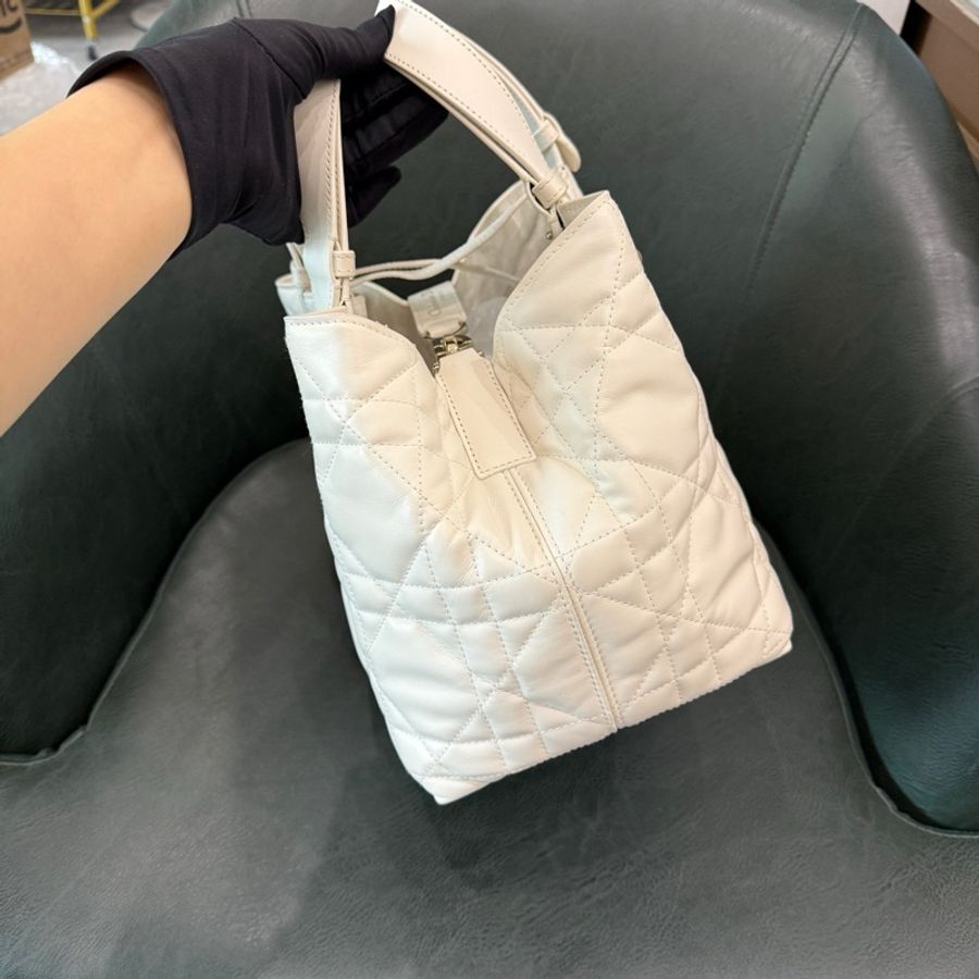 迪奧/Dior 中號 Dior Toujours 手袋土著 中號 奶白色 牛皮革超大藤格紋手提包-2