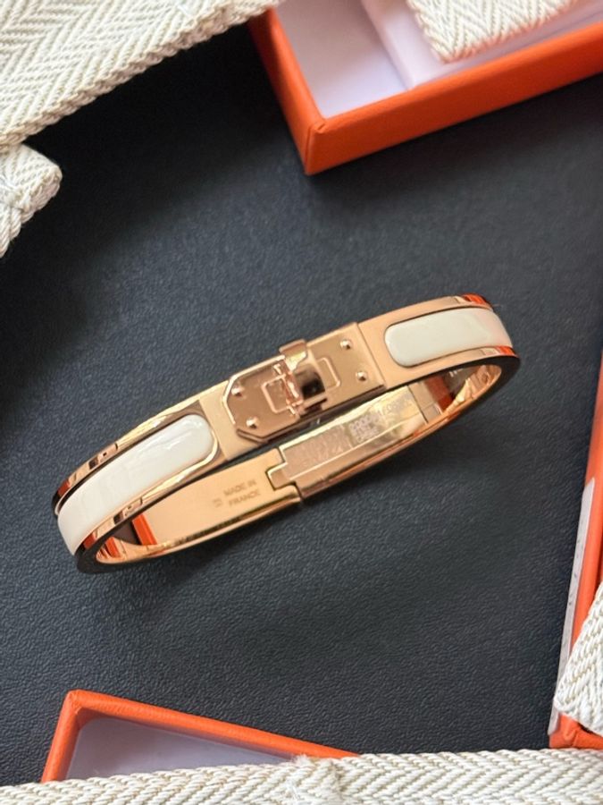 Hermes Mini Clic H Cream奶油色 玫瑰金釦 PM 尺寸 手環-4