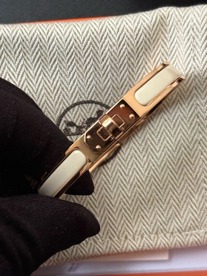 Hermes Mini Clic H Cream奶油色 玫瑰金釦 PM 尺寸 手環-5