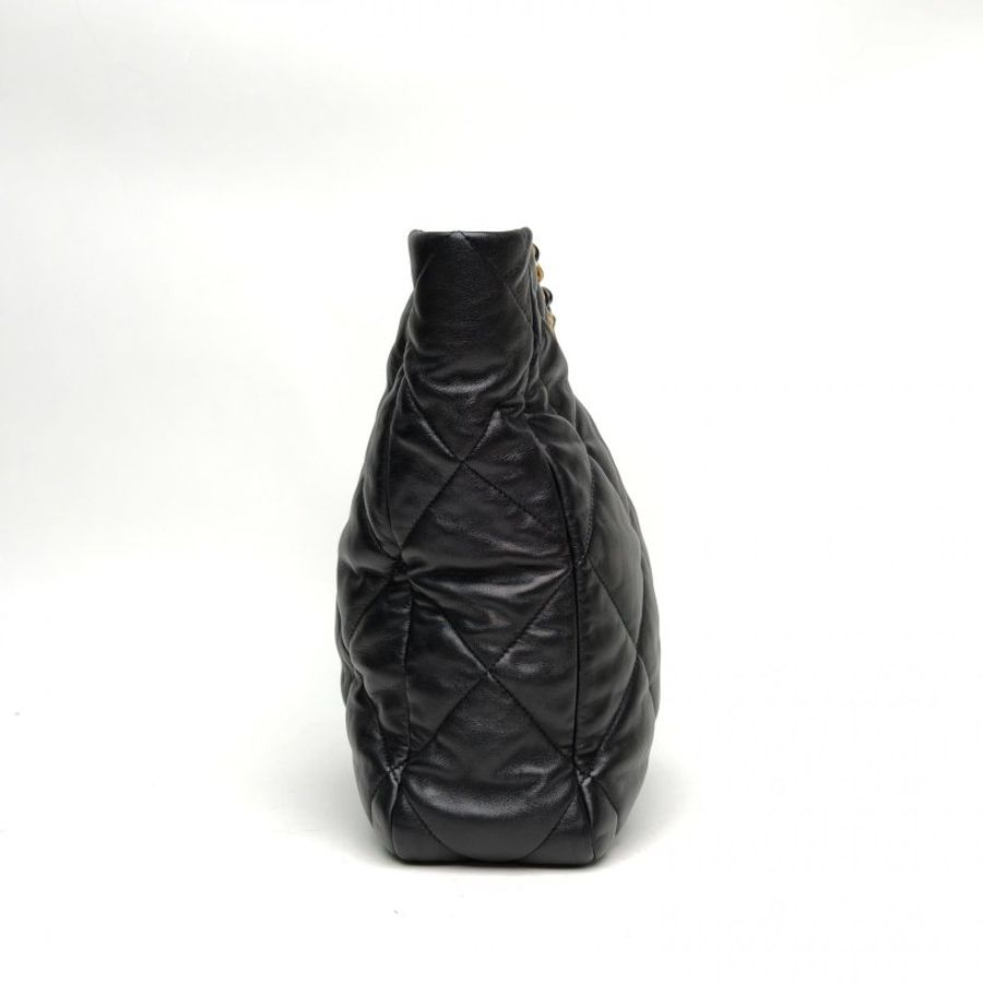CHANEL 19BAGTote托特包黑色羊皮晶片皮穿鏈扣菱格紋肩背包-3