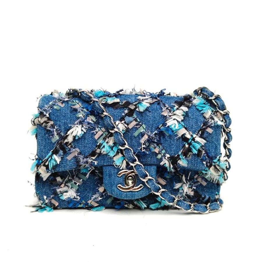CHANEL CF口蓋包大Mini20藍色牛仔25開銀扣肩背包-0