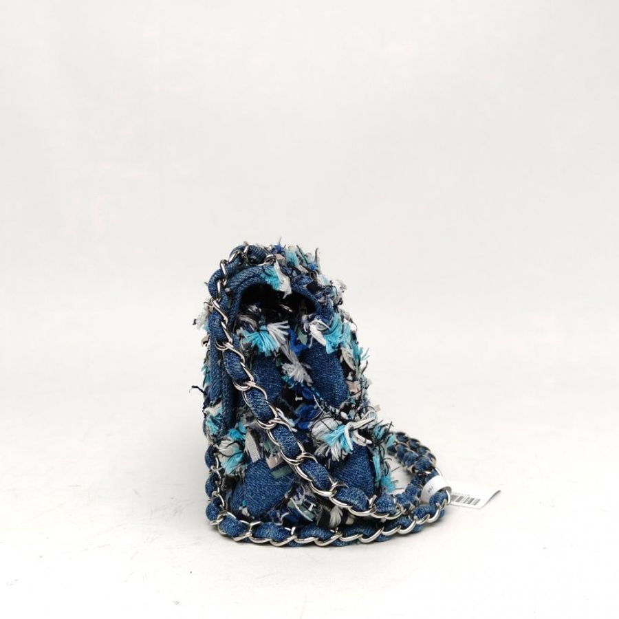 CHANEL CF口蓋包大Mini20藍色牛仔25開銀扣肩背包-1