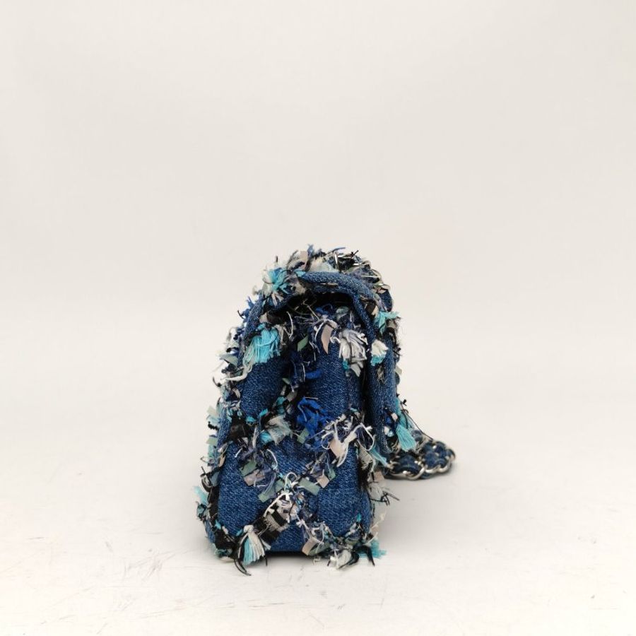 CHANEL CF口蓋包大Mini20藍色牛仔25開銀扣肩背包-3