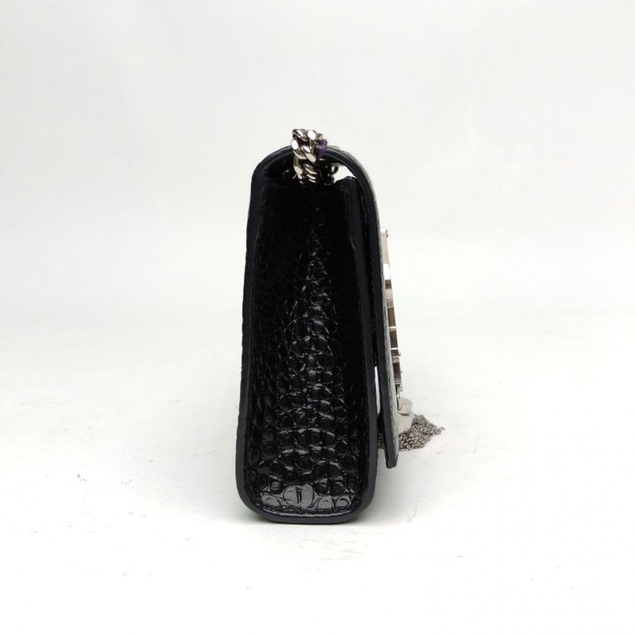 SAINT LAURENT KATE小號20鱷魚壓紋流蘇黑色牛皮銀扣肩背包-3