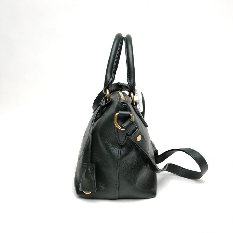 PRADA 軍綠色牛皮金扣浮雕logo餃子包手提包肩背包-1