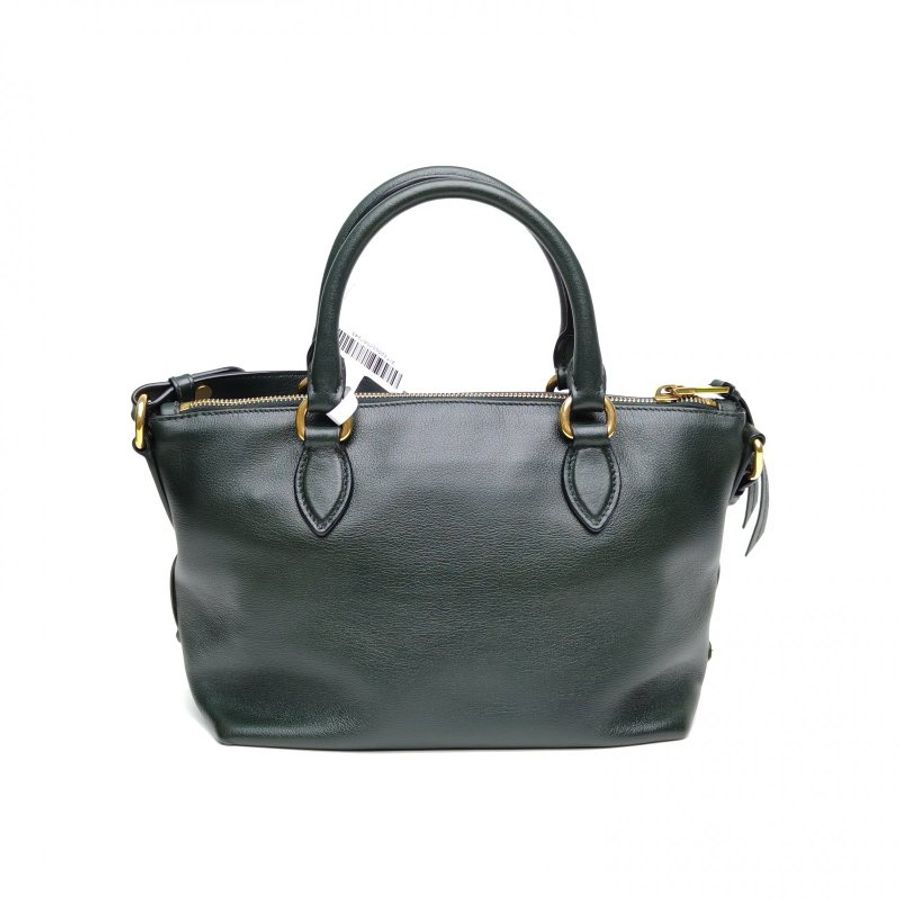 PRADA 軍綠色牛皮金扣浮雕logo餃子包手提包肩背包-2