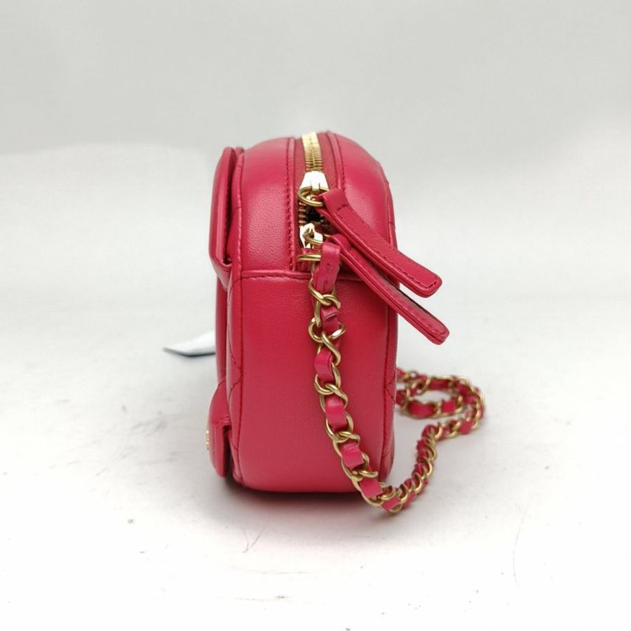 CHANEL 玫紅羊皮29開金扣雙C大logo色相機包肩背包-1