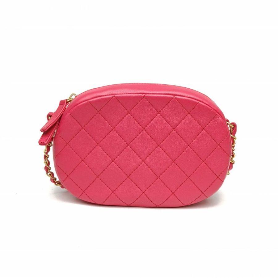 CHANEL 玫紅羊皮29開金扣雙C大logo色相機包肩背包-2