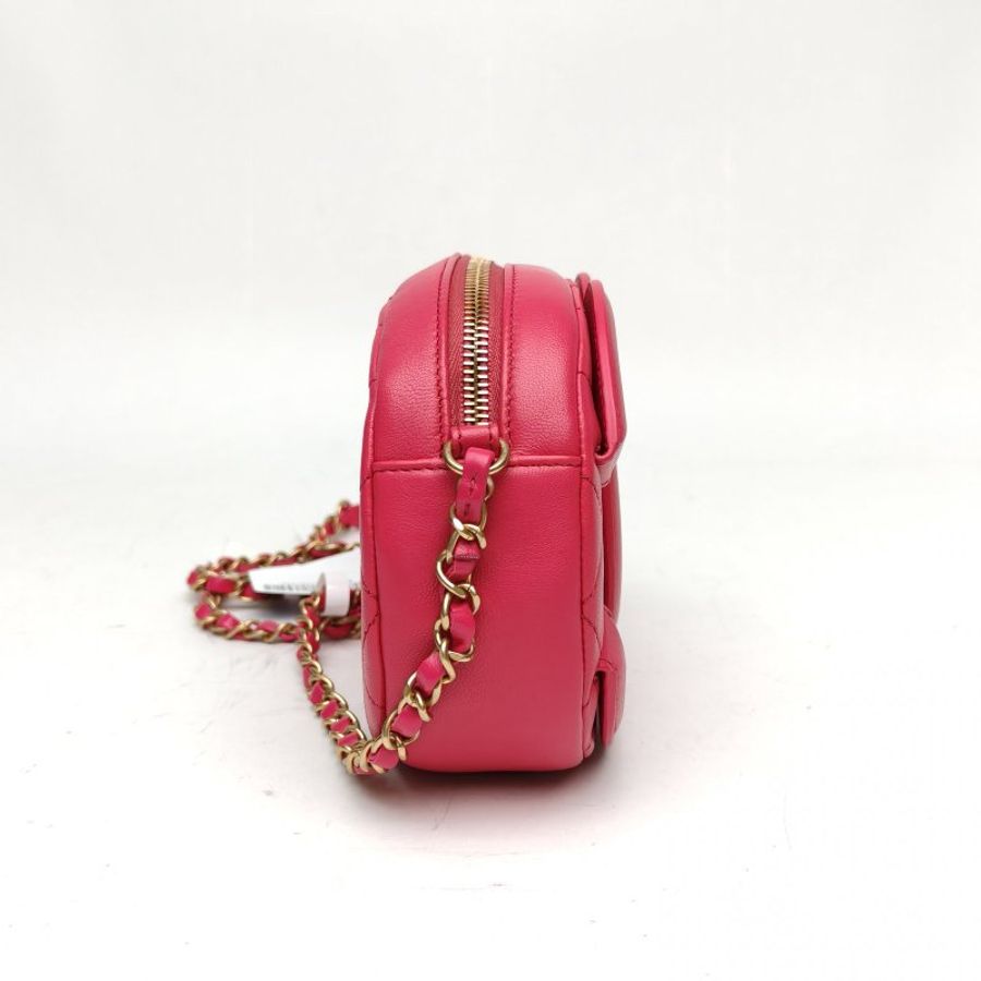CHANEL 玫紅羊皮29開金扣雙C大logo色相機包肩背包-3