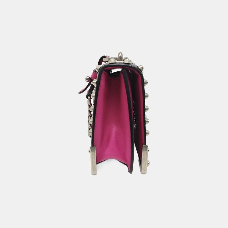 PRADA Cahier玫紅色牛皮鉚釘斜挎包單肩包-3