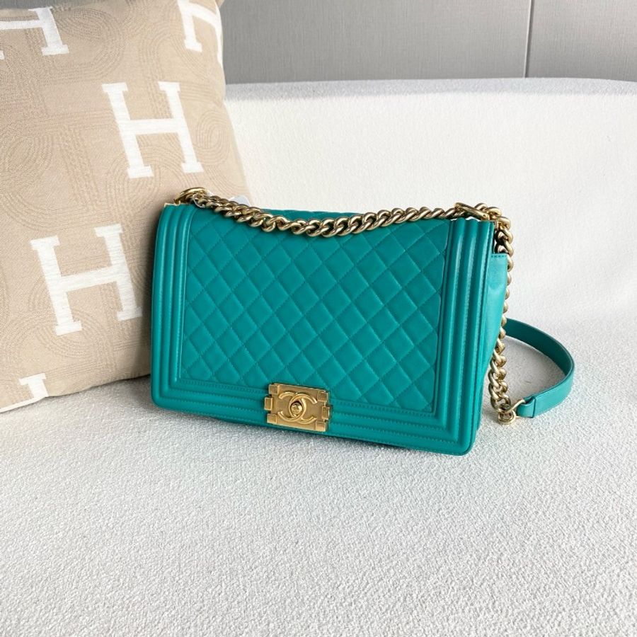 Chanel香奈兒Leboy中大号 綠色金扣-5