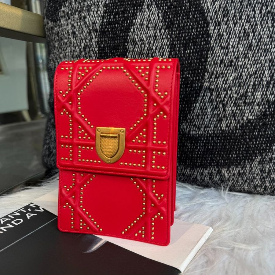 DIOR 鉚釘配件鏈包 紅-0