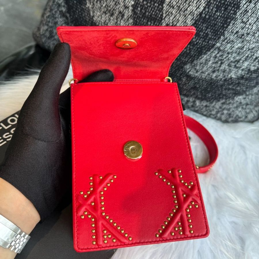 DIOR 鉚釘配件鏈包 紅-6