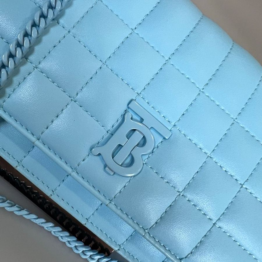 BURBERRY 藍格紋縫線TB鍊條斜背包-7