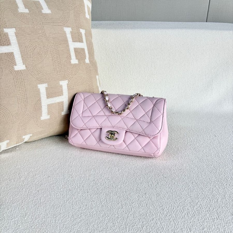 Chanel香奈兒CF系列鏈條包粉色金扣 羊皮-4